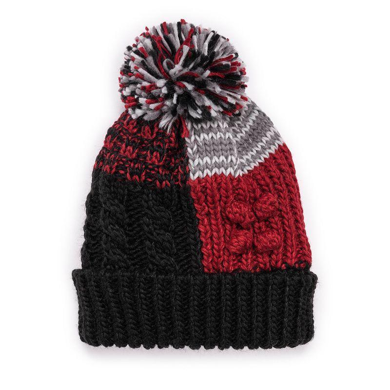 Womens MUK LUKS Patchwork Pompom Beanie Product Image