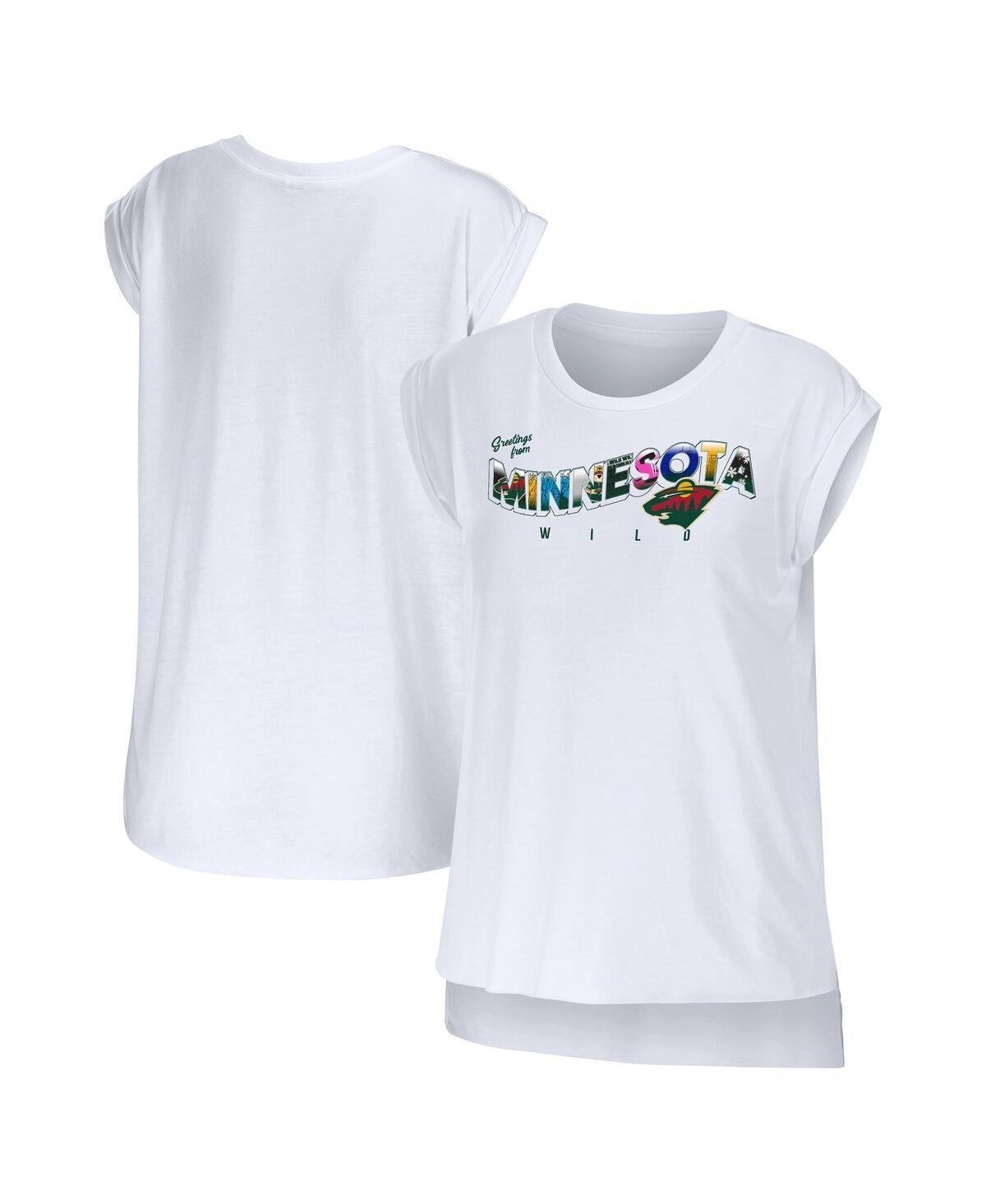 Womens Wear by Erin Andrews White Minnesota Wild Greetings From Muscle T-shirt Product Image