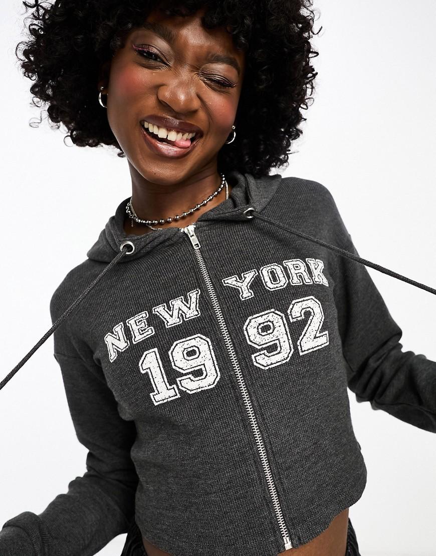 Daisy Street crop zip front hoodie 1992 graphic-Gray Product Image