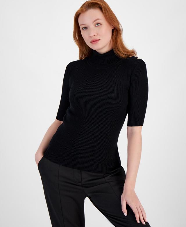 T Tahari Womens Solid-Color Elbow-Sleeve Turtleneck Sweater Product Image