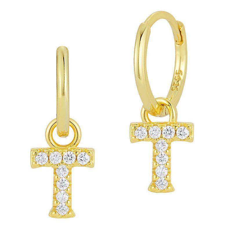 Sunkissed Sterling Cubic Zirconia 14k Gold Plated Initial Drop Earrings, Womens Product Image