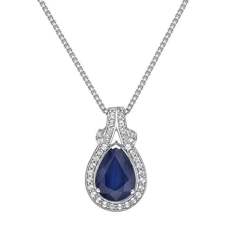 Gemminded 10k White Gold 1/6 Carat T.W. Diamond & Sapphire Pendant Necklace, Womens Blue Product Image