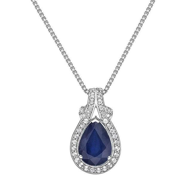 Gemminded 10k White Gold 1/6 Carat T.W. Diamond & Sapphire Pendant Necklace, Womens 10k Whgold Product Image