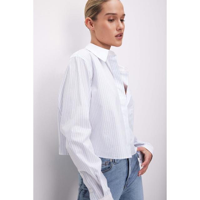 Womens Cropped Poplin Shirt | Good Blue Stripe, Size 2XL | Good American by Khlo Kardashian Product Image