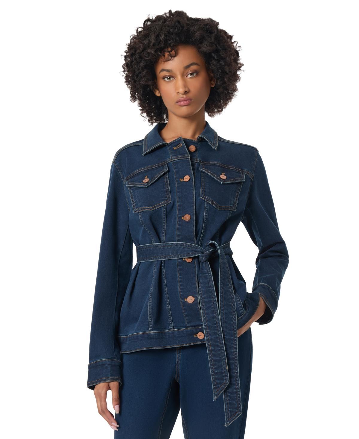 Women's Belted Denim Trucker Jacket Product Image