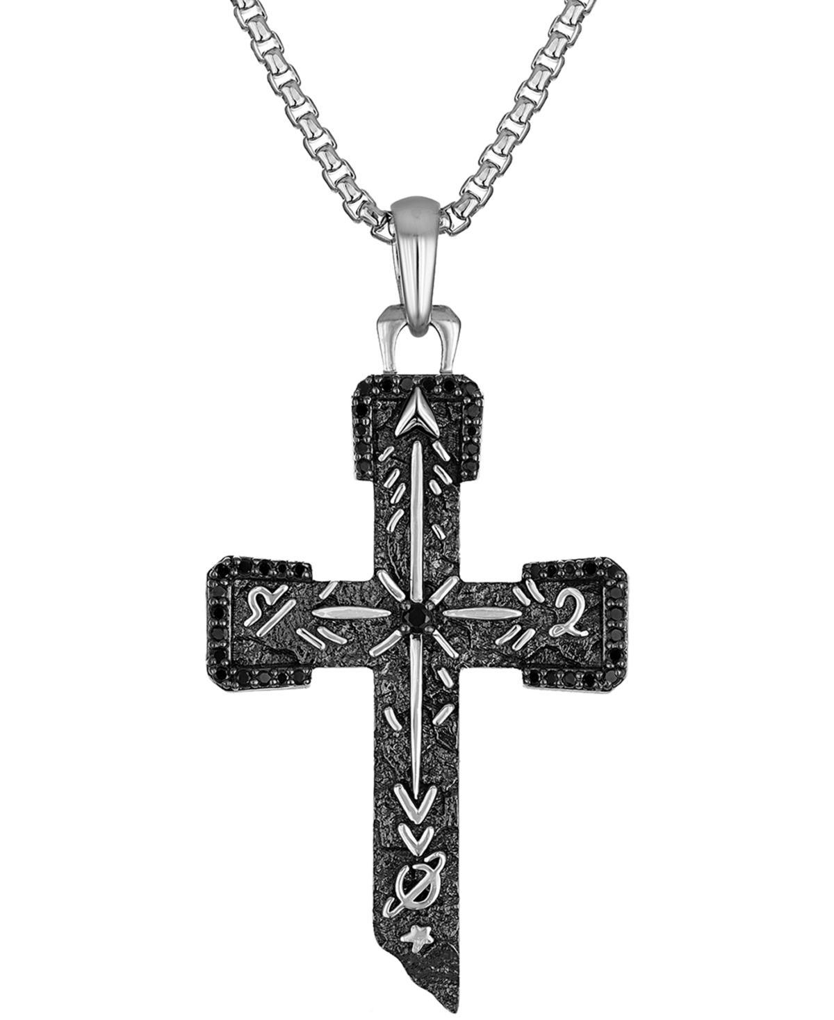 Bulova Marc Anthony Mens Black Diamond Cross Pendant Necklace (3/8 ct. t.w.) in Sterling Silver-Plate, 24 + 2 extender, BVP1070-wsaa Product Image