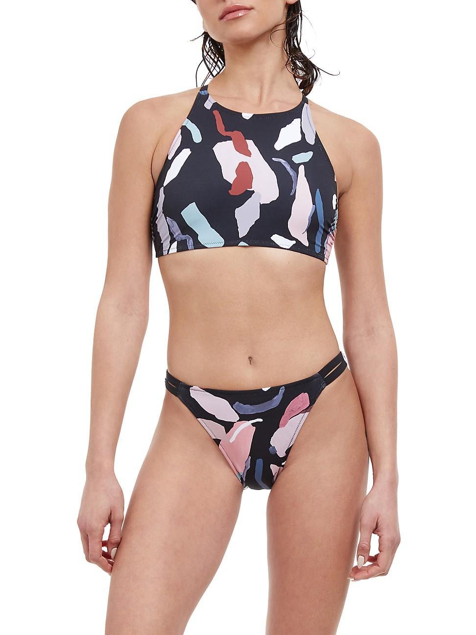 Womens Printed High-Neck Bikini Top Product Image