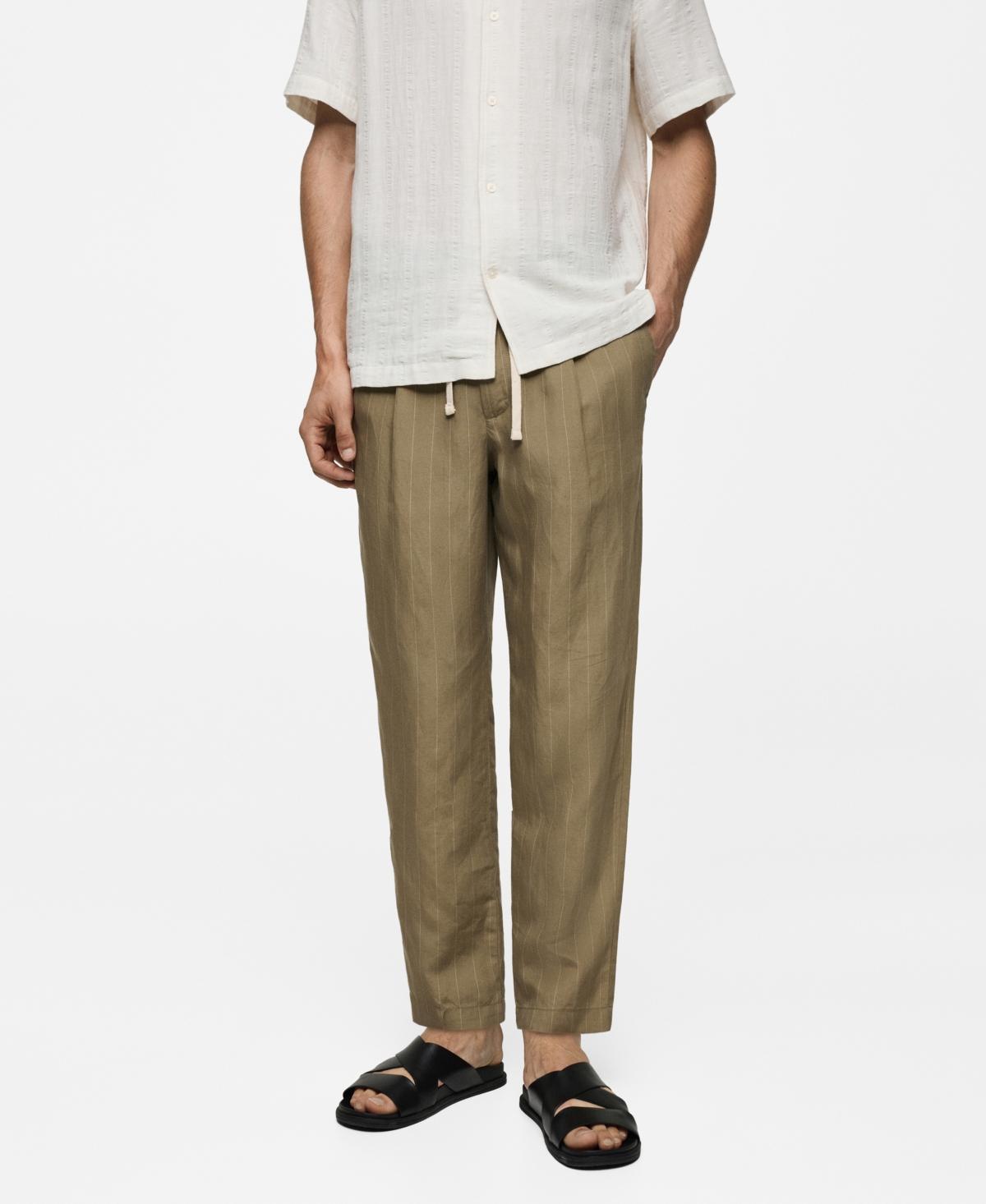 MANGO MAN - Linen-blend striped pants with drawstring khakiMen Product Image