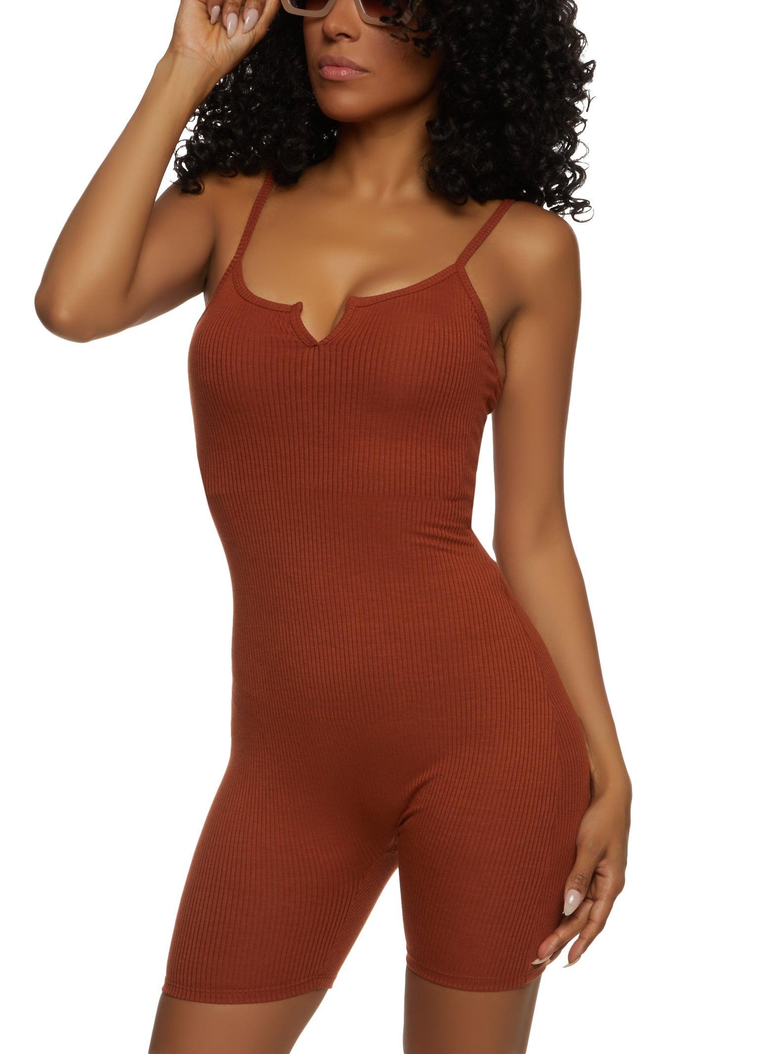 Womens Ribbed Notch Neck Cami Romper Product Image