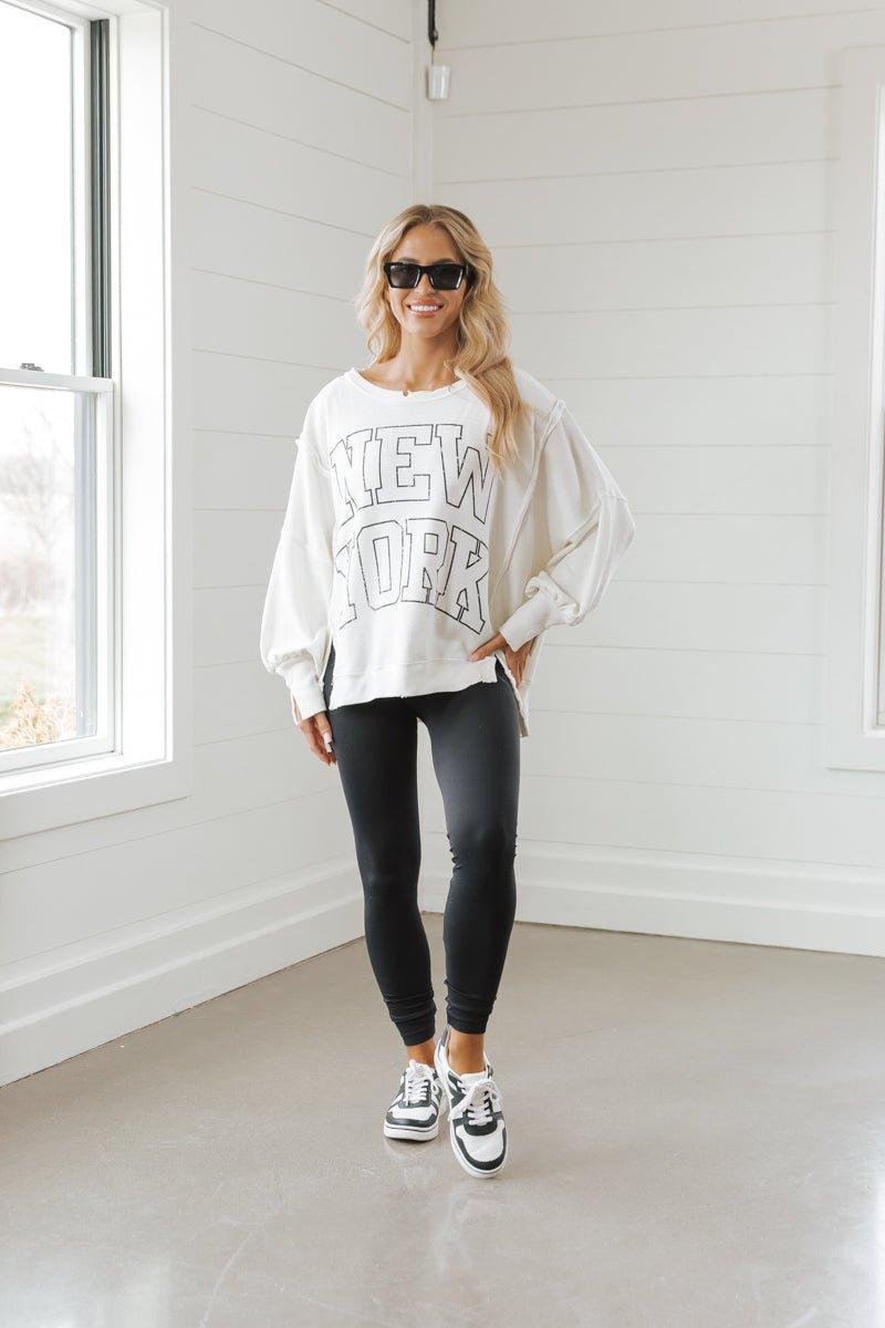 Free People Cream New York Pullover Sweatshirt Product Image