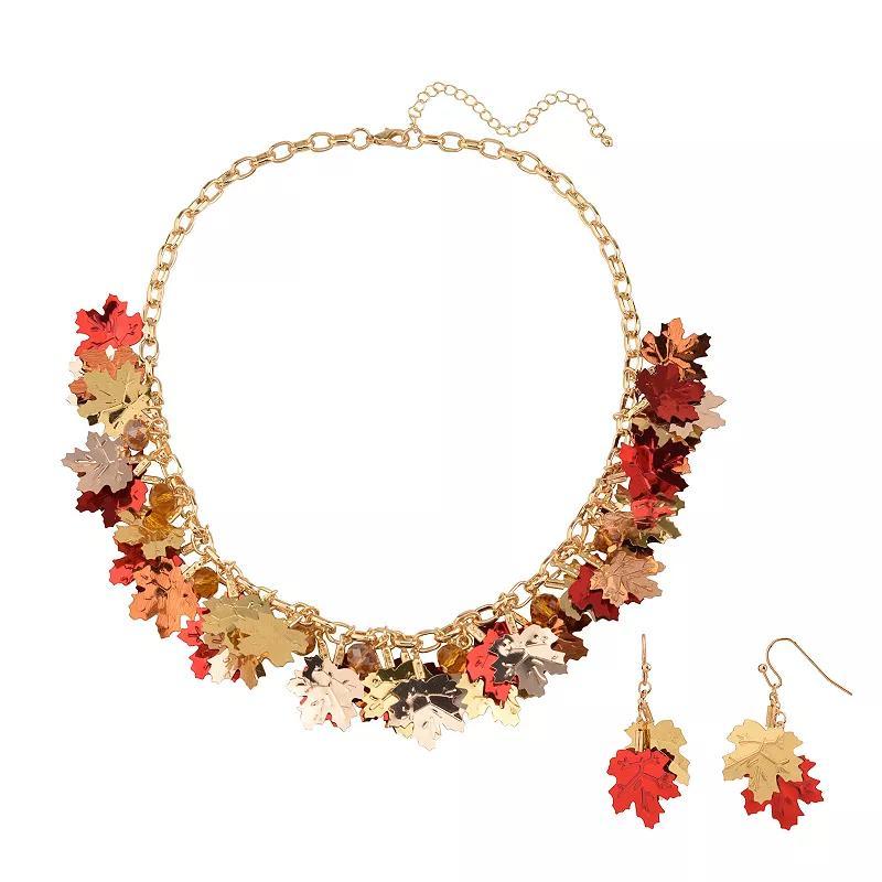 Celebrate Together Harvest Multi Metallic Leaf Necklace and Earring Set, Womens, None Product Image