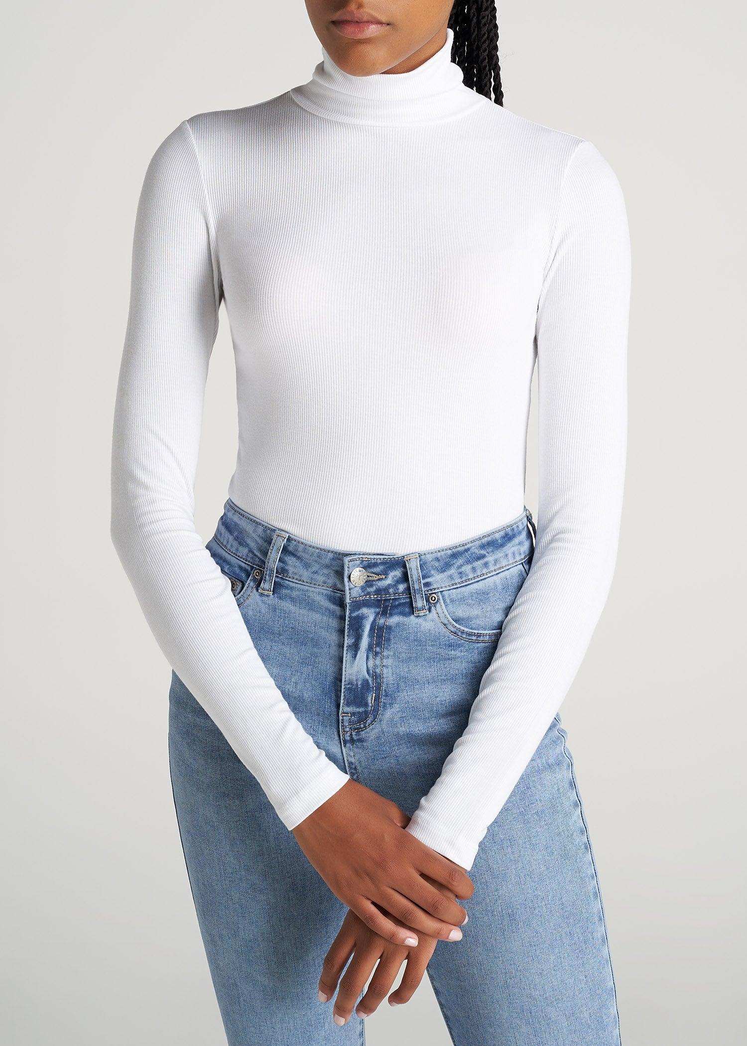 Tall Women's FITTED Long Sleeve Ribbed Turtleneck Tee in White Female product image