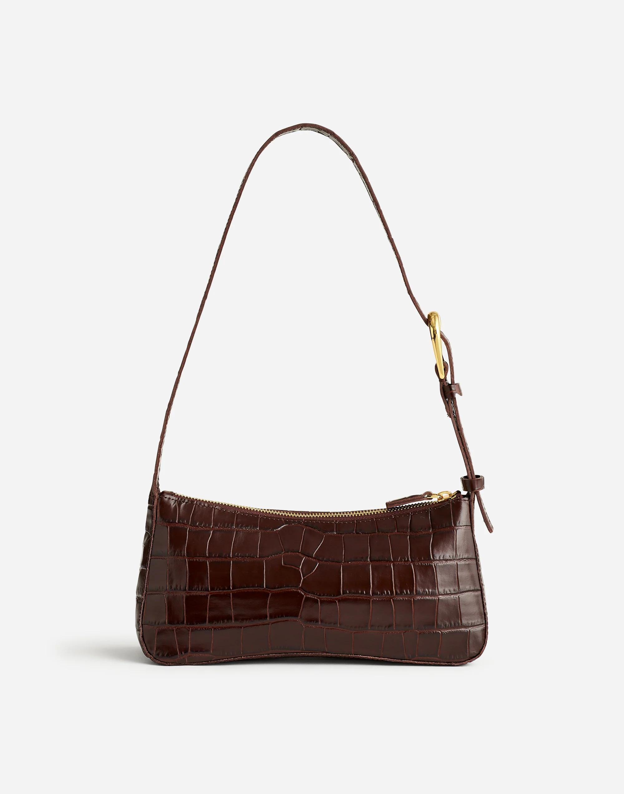 The Sculptural-Buckle Shoulder Bag in Croc-Stamped Leather Product Image