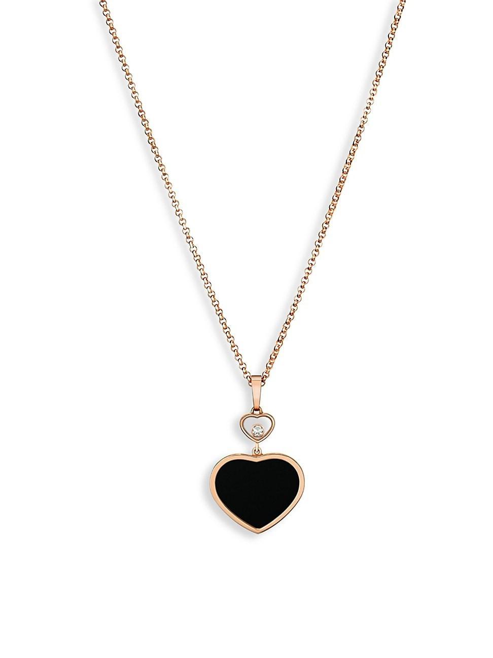 Happy Hearts 18K Rose Gold, Diamond & Black Onyx Pendant Necklace Product Image