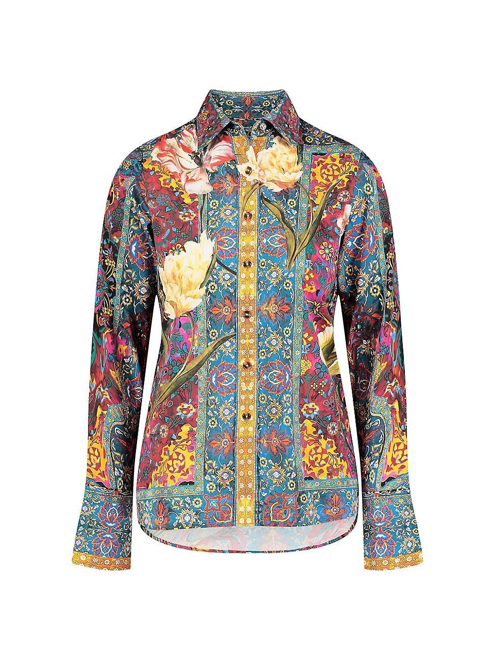 Womens Priscilla Printed Stretch-Cotton Long-Sleeve Shirt Product Image