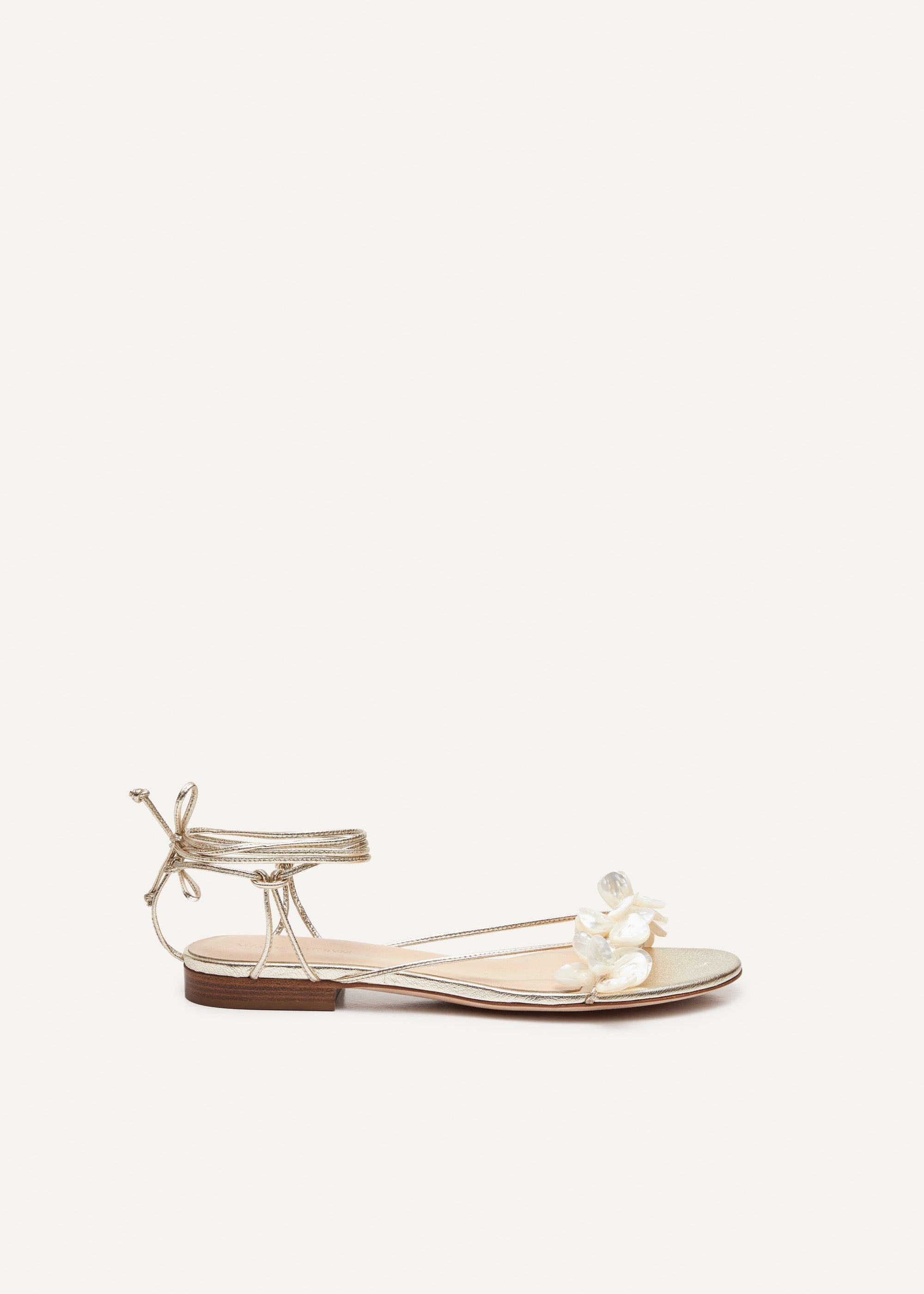 Wrap around pearl sandals in gold Product Image