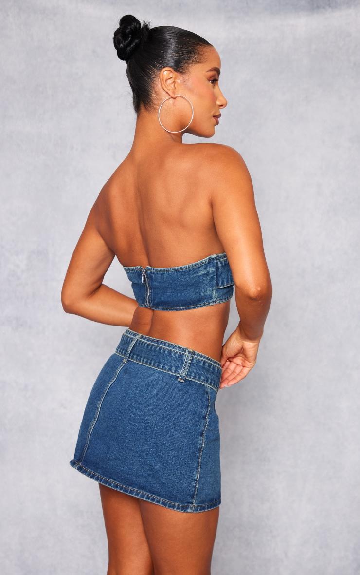  Indigo Vintage Wash Buckle Detail Denim Mini Bandeau Top Product Image