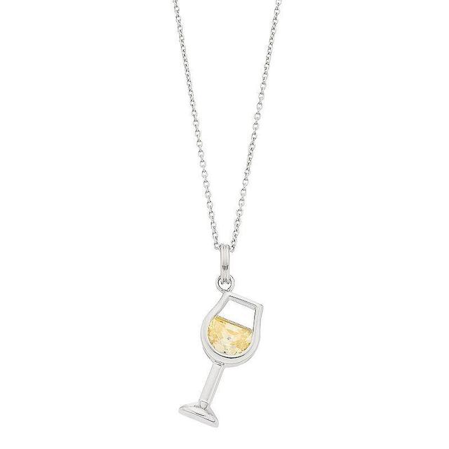 Sterling Silver Cubic Zirconia Wine Glass Pendant Necklace, Womens White Product Image