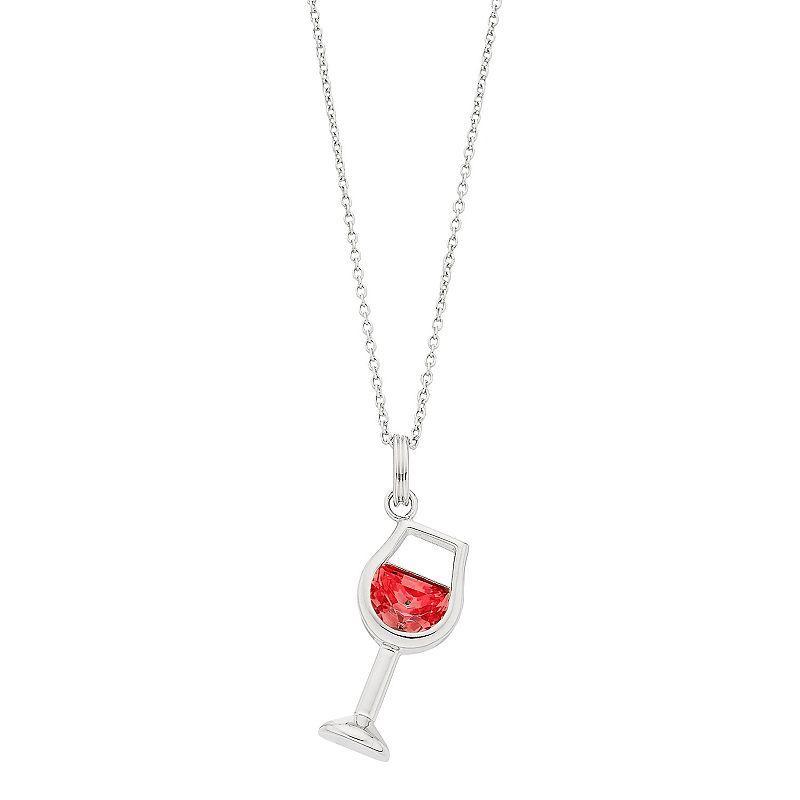 Sterling Silver Cubic Zirconia Wine Glass Pendant Necklace, Womens Red Product Image