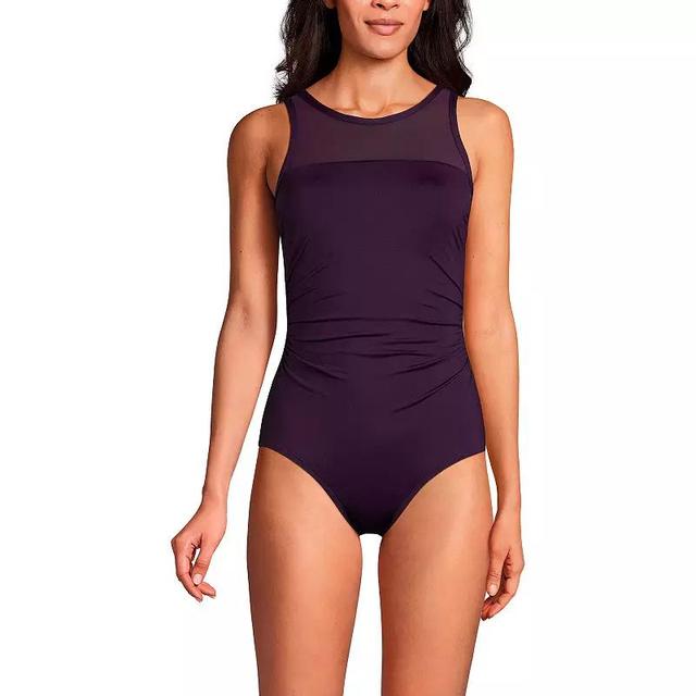 Womens Lands End Mesh High Neck Tummy Slimming One-Piece Swimsuit Product Image