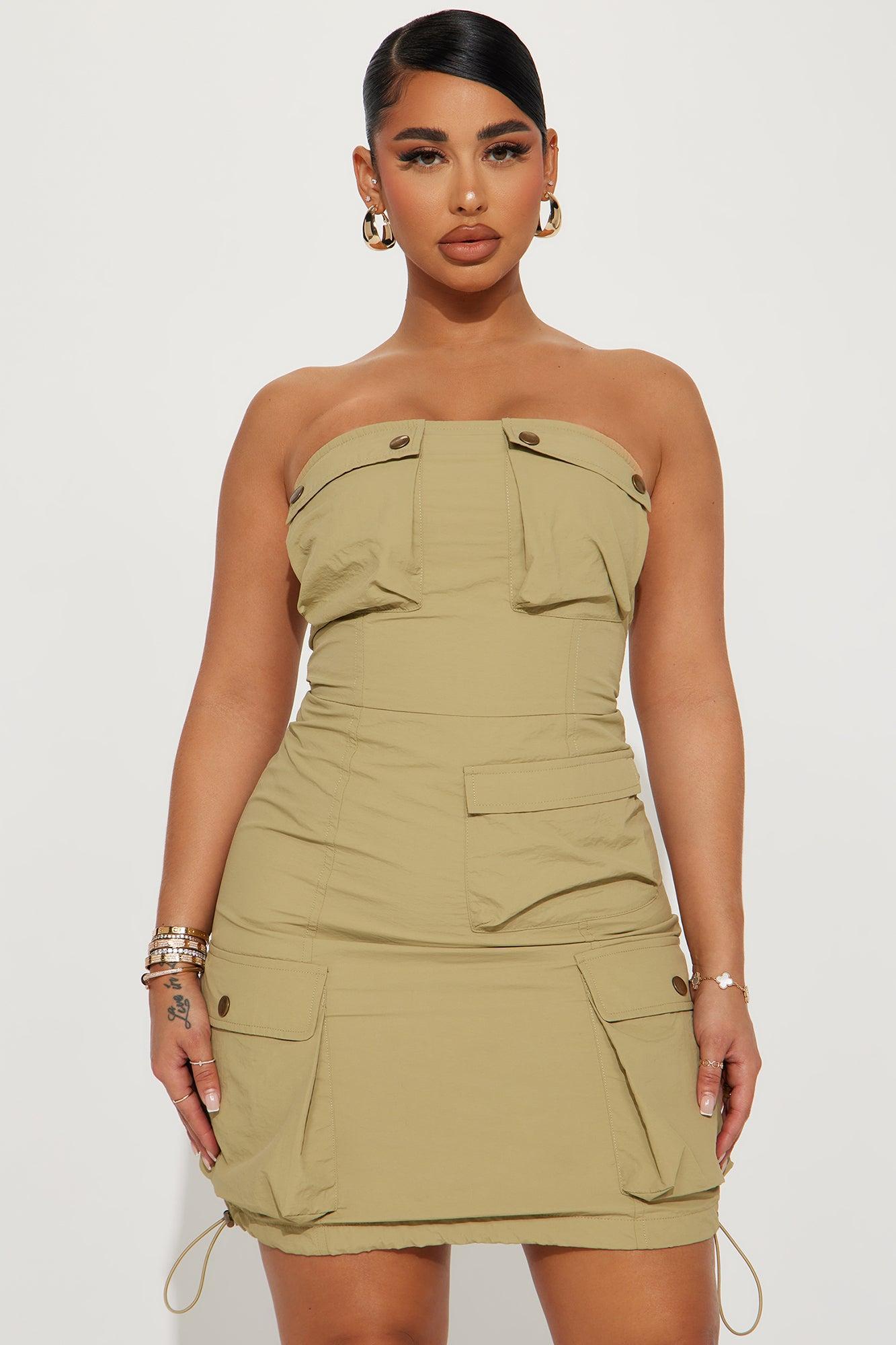 Arianna Cargo Mini Dress - Khaki Product Image