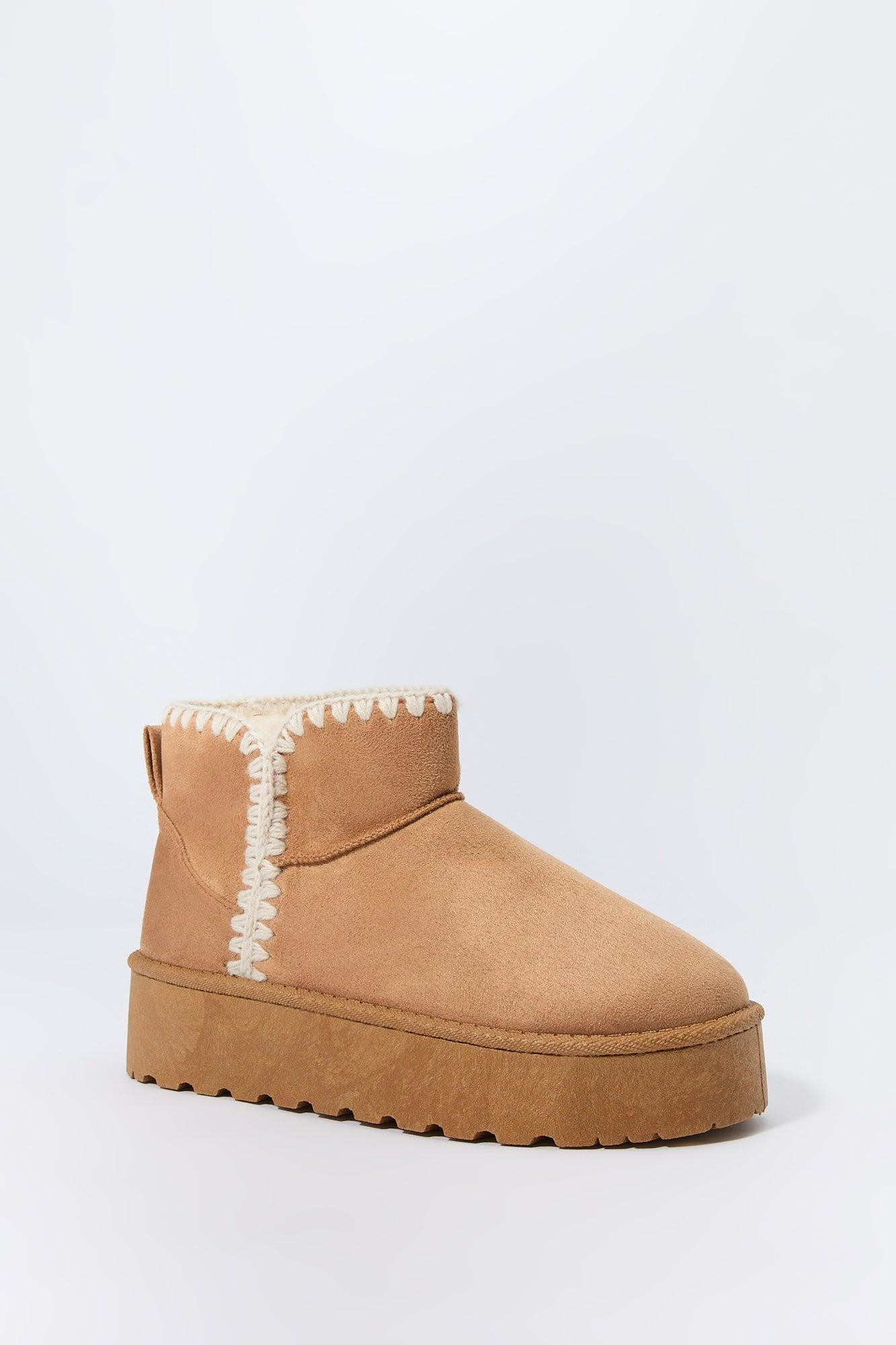 Faux Suede Stitched Edge Platform Booties Female Product Image