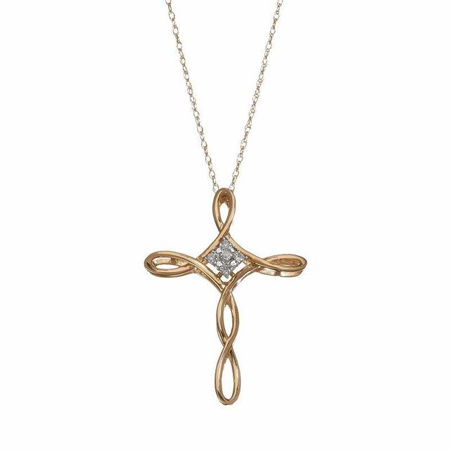 Diamond Accent 10k Gold Crisscross Cross Pendant Necklace, Womens Yellow Product Image