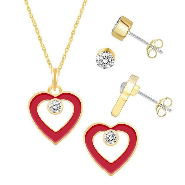 Royal Aura Red Enamel Heart & Stud Earring Trio Set, Womens Gold Tone Red Product Image