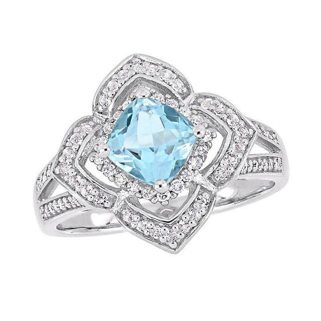 Stella Grace Sterling Silver Blue Topaz & 1/5 Carat T.W. Diamond Ring, Womens, Silver Tone Product Image