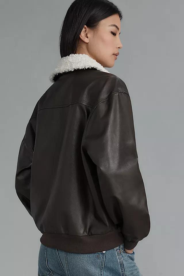 WAYF Shearling-Collar Faux-Leather Bomber Jacket Product Image