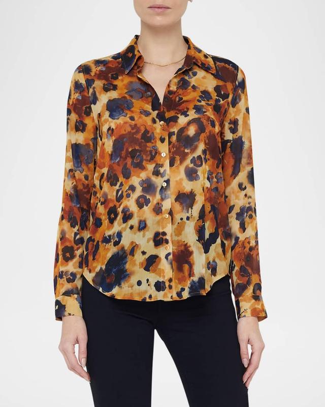 Watercolor Leopard Laurent Button-Front Blouse Product Image