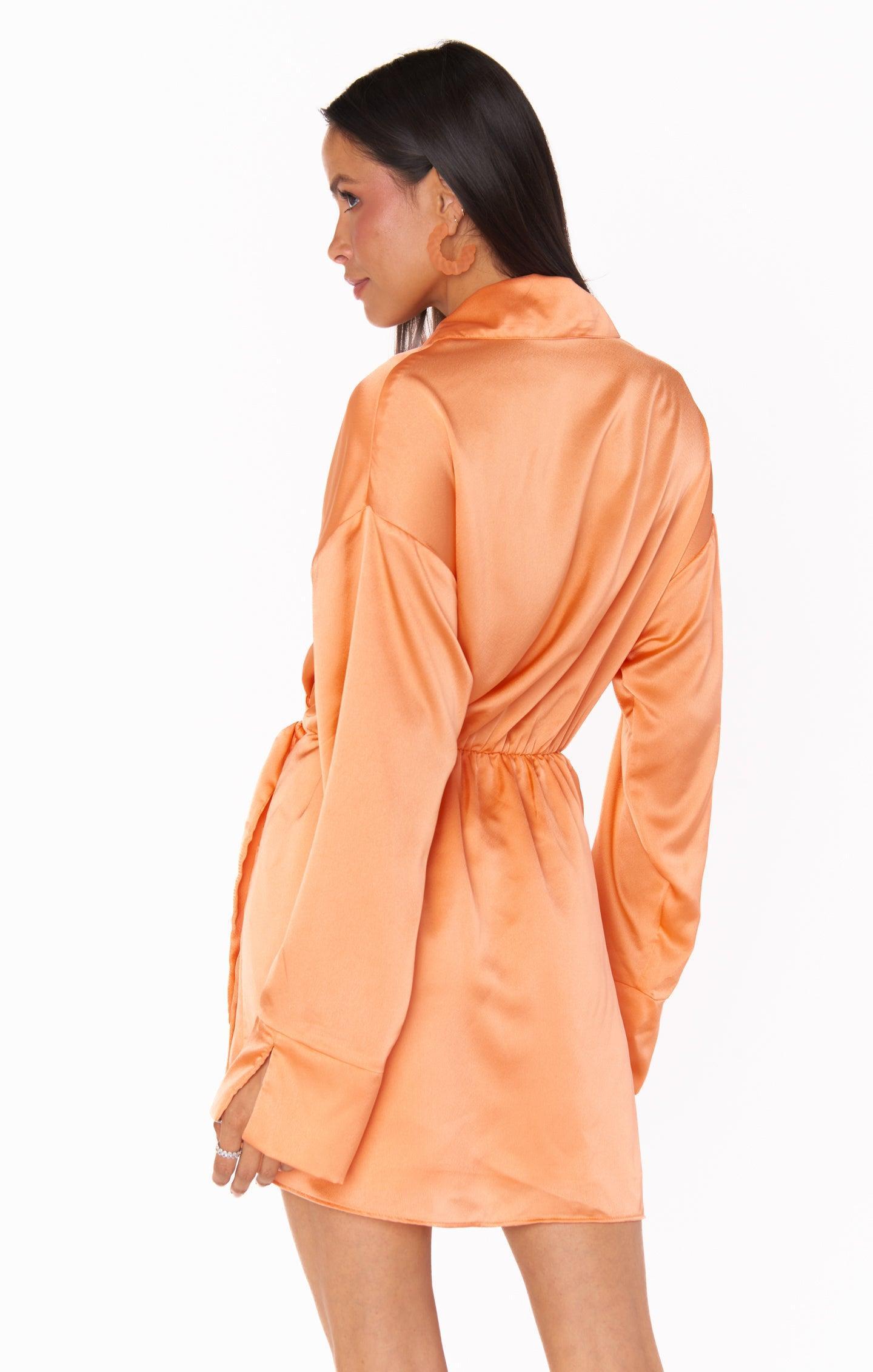 Clara Collared Mini Dress ~ Cantaloupe Luxe Satin Product Image