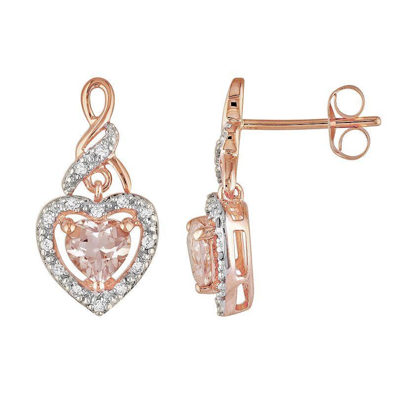 Stella Grace 10k Rose Gold 1/8-ct. T.W. Diamond and Morganite Heart Drop Earrings, Womens, Pink Product Image