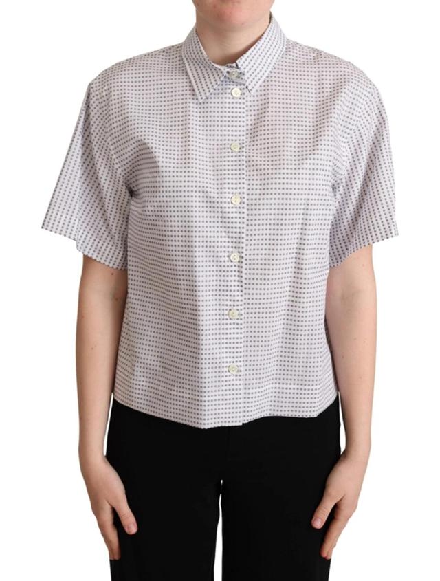 DOLCE & GABBANA White Polka Dots Collared Blouse Shirt Product Image