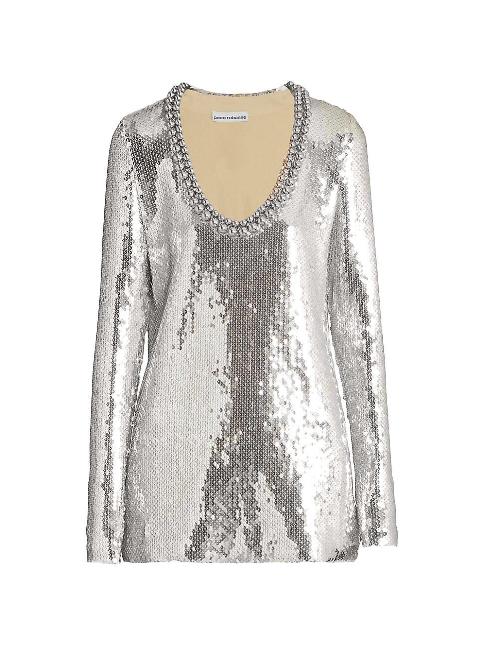 Womens Sequined V-Neck Minidress Product Image