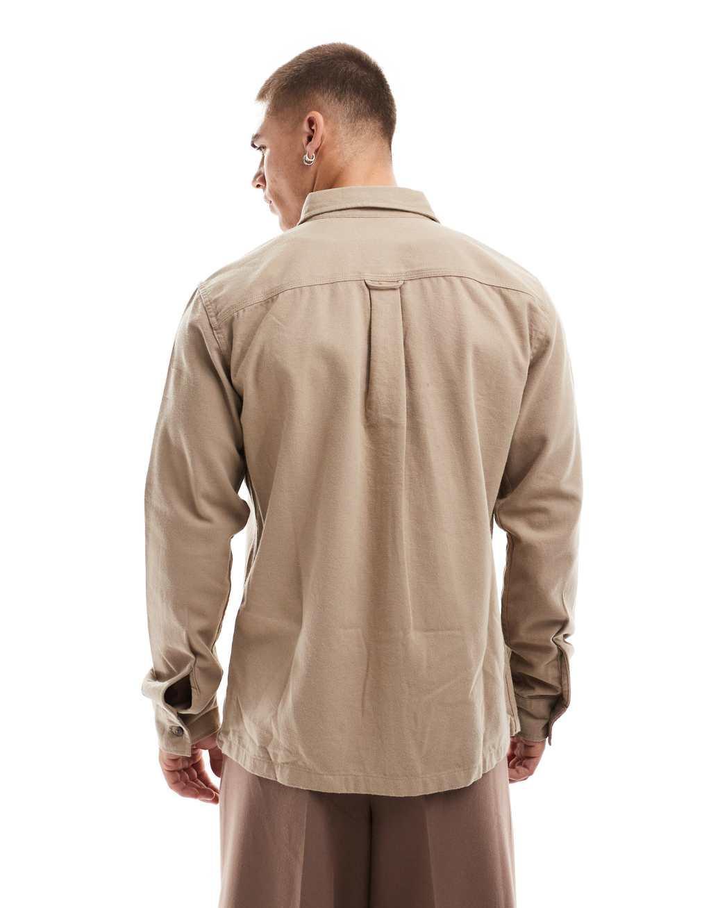 Jack & Jones flannel overshirt in beige Product Image