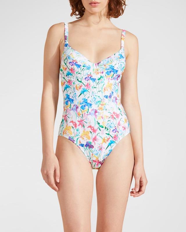 Womens Happy Flowers Underwire One-Piece Swimsuit Product Image