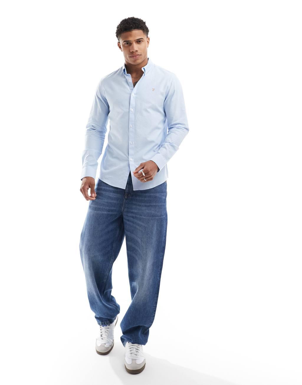 Farah brewer long sleeve shirt in light blue Product Image