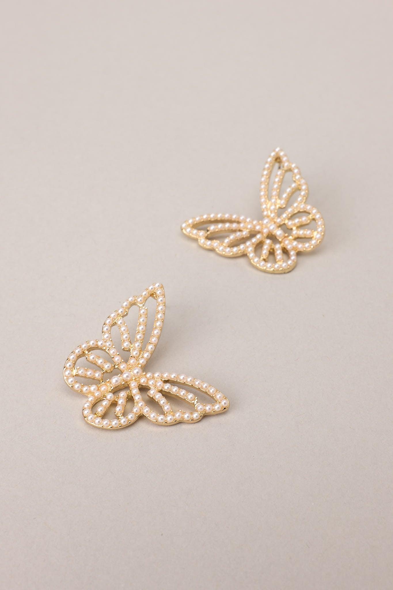 Graceful Flutter Gold Pearl Butterfly Earrings Product Image