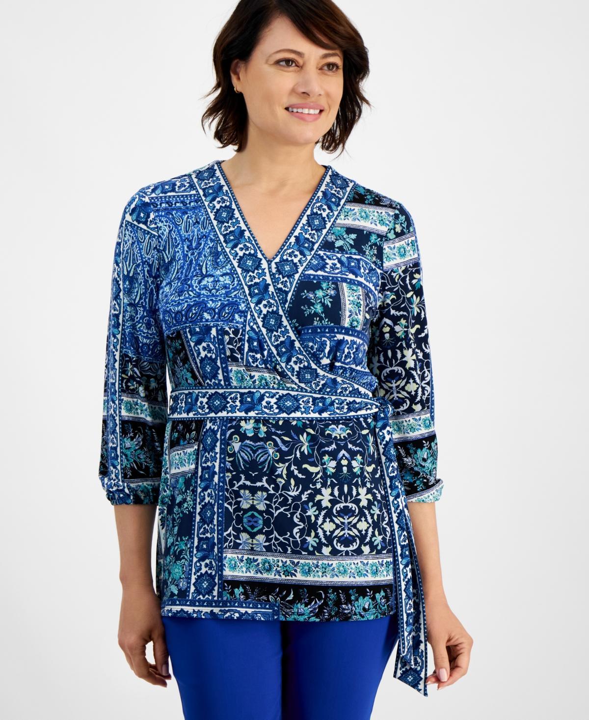 Jm Collection Womens Printed Faux-Wrap Top, Created for Macys Product Image