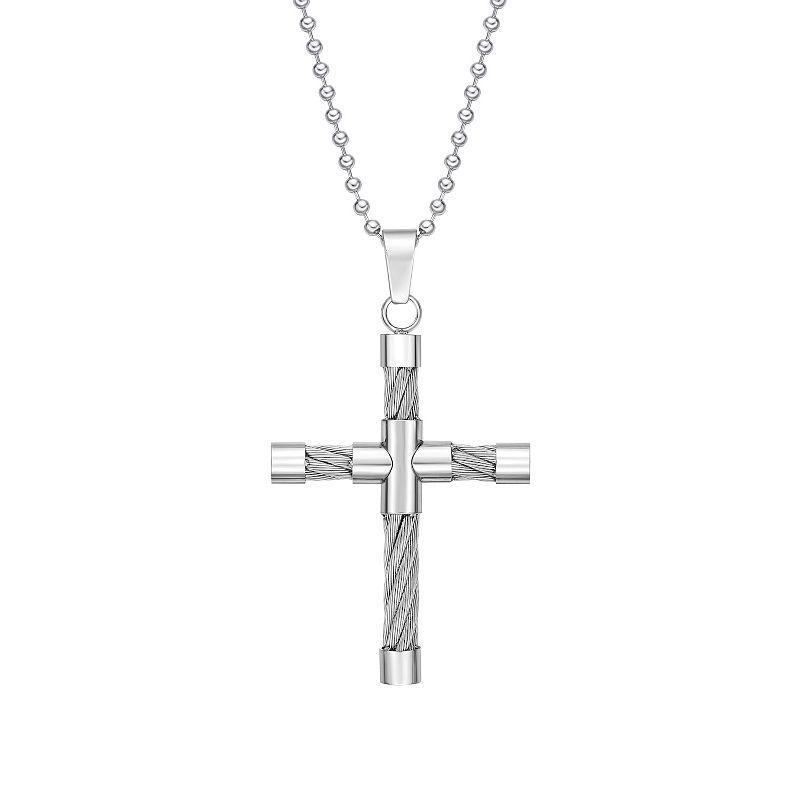 Mens LYNX Stainless Steel Cross Pendant Necklace White Product Image