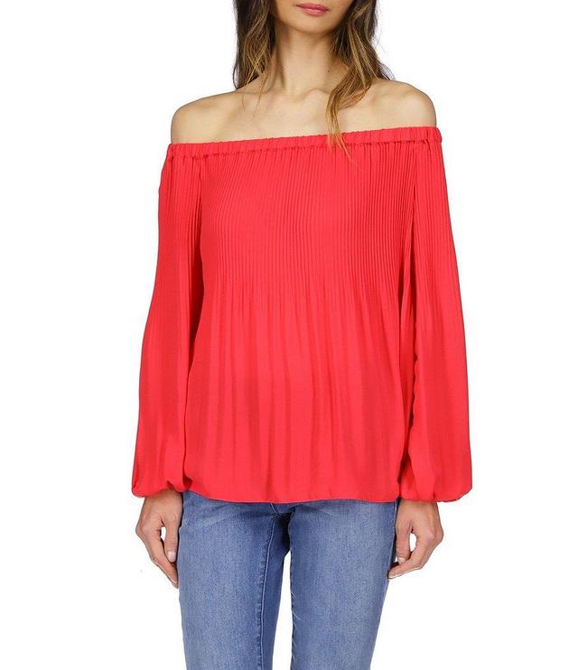 MICHAEL Michael Kors Crepe Pleated Off-the-Shoulder Blouse Product Image