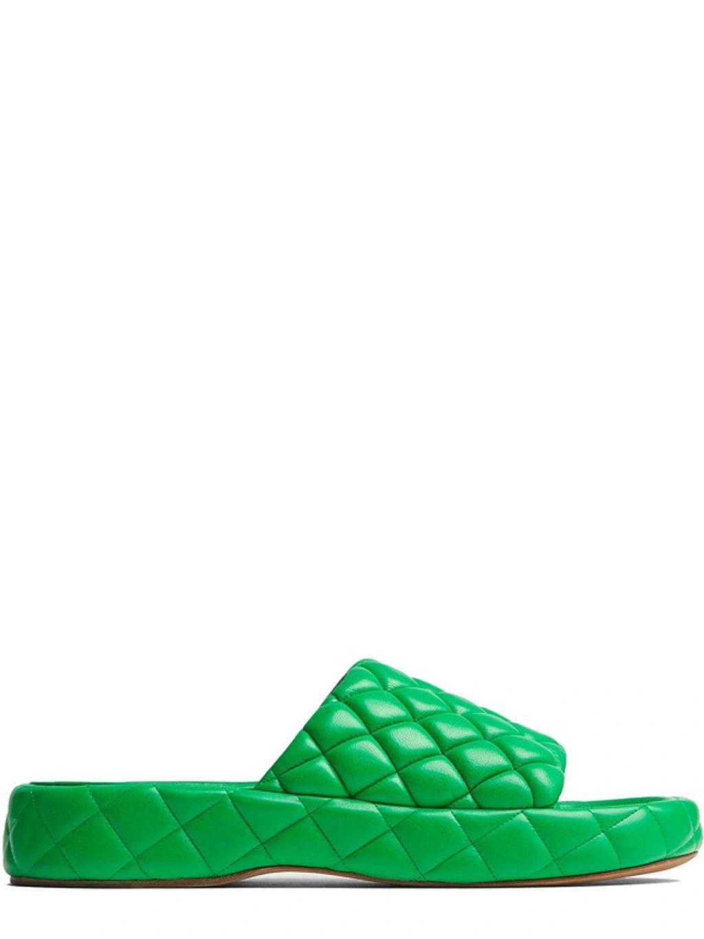 BOTTEGA VENETA Green Quilted Leather Flat Sandals Product Image