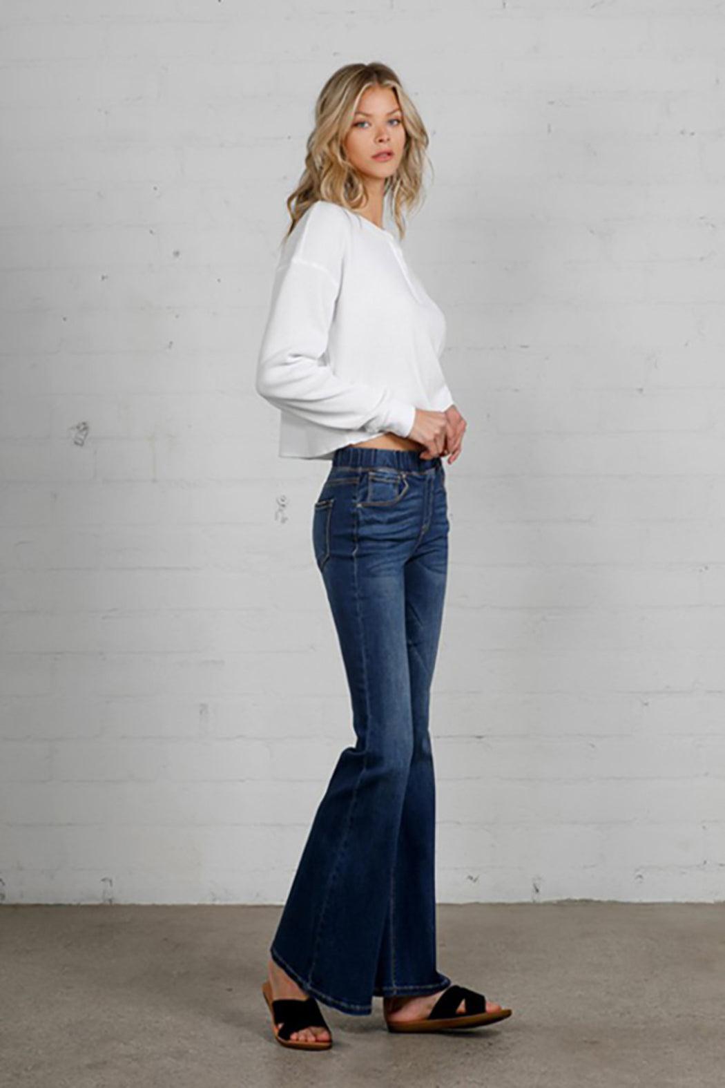 WIDE ELASTIC FLARE JEANS Female Product Image