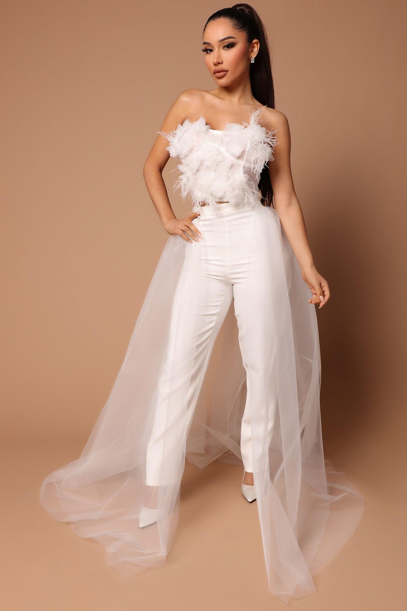 Anjelica Feathered Top - White Product Image