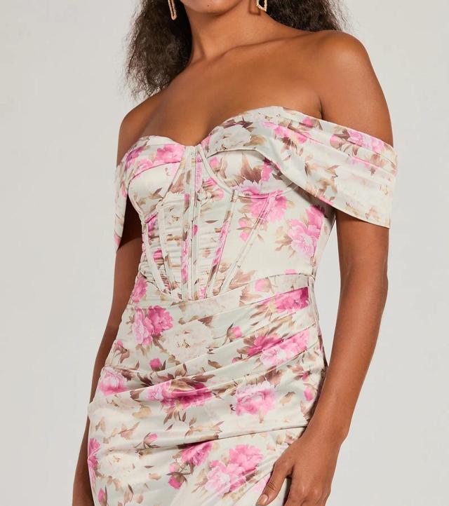 Mildred Off-The-Shoulder Floral Satin Formal Dress Product Image