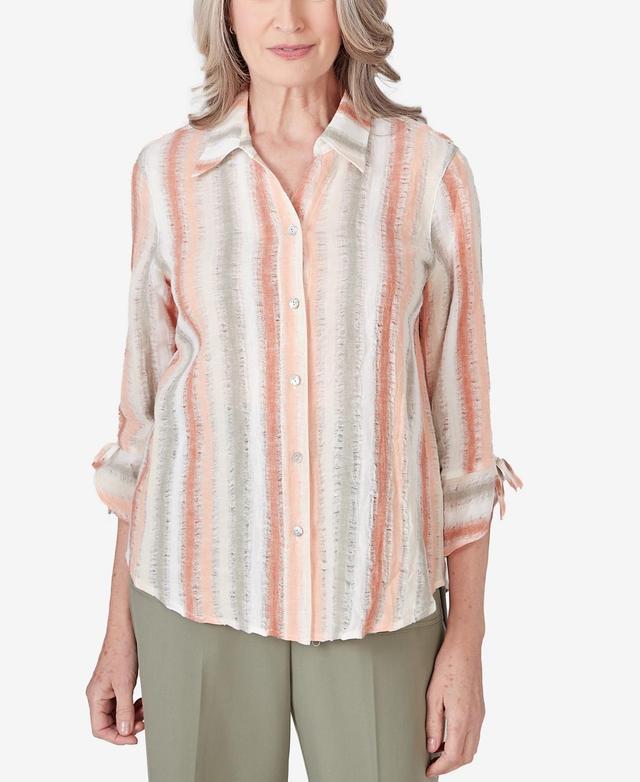 Women's Tuscan Sunset Striped Textured Button Down Top Product Image