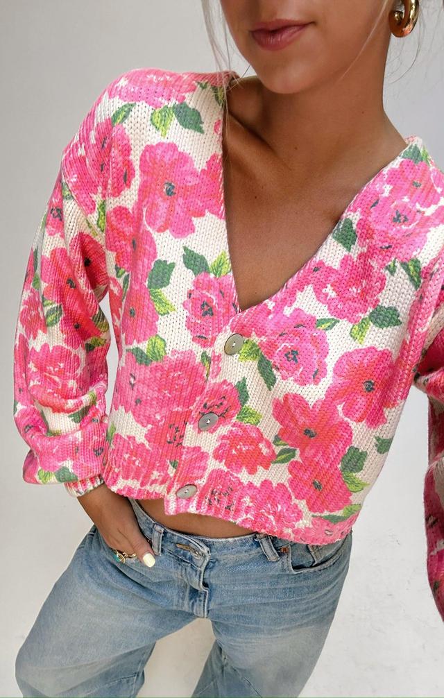 Clemmie Cardi ~ Pink Floral Soiree Knit Product Image