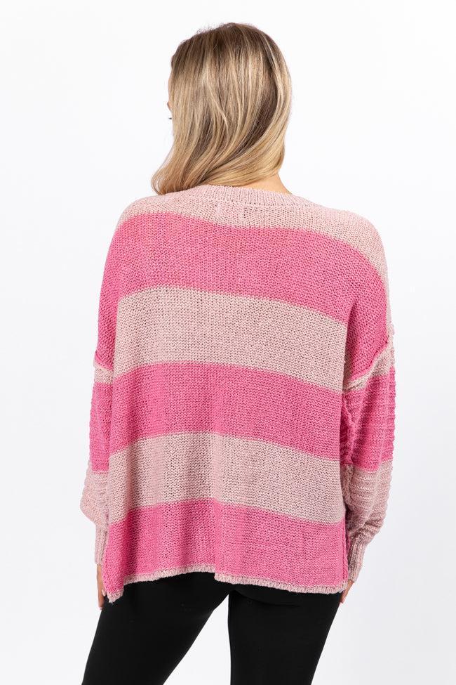 Know You Best Pink Oversized Striped Henley Sweater SALE Product Image