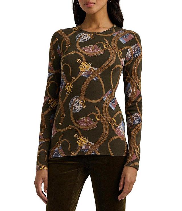 Lauren Ralph Lauren Katherine Belting-Print Stretch Crew Neck Long Sleeve Tee Product Image